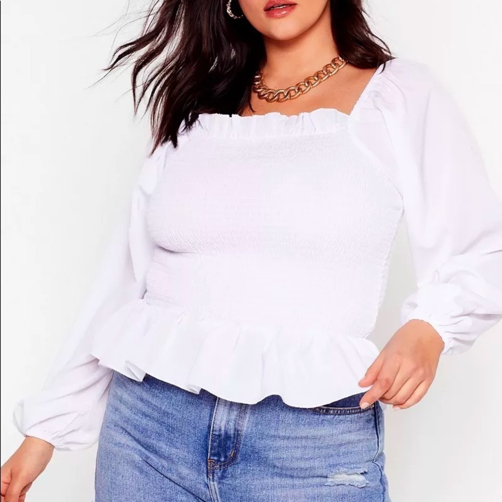 NWT Nasty Gal Shirred Balloon Sleeve Top (Plus)